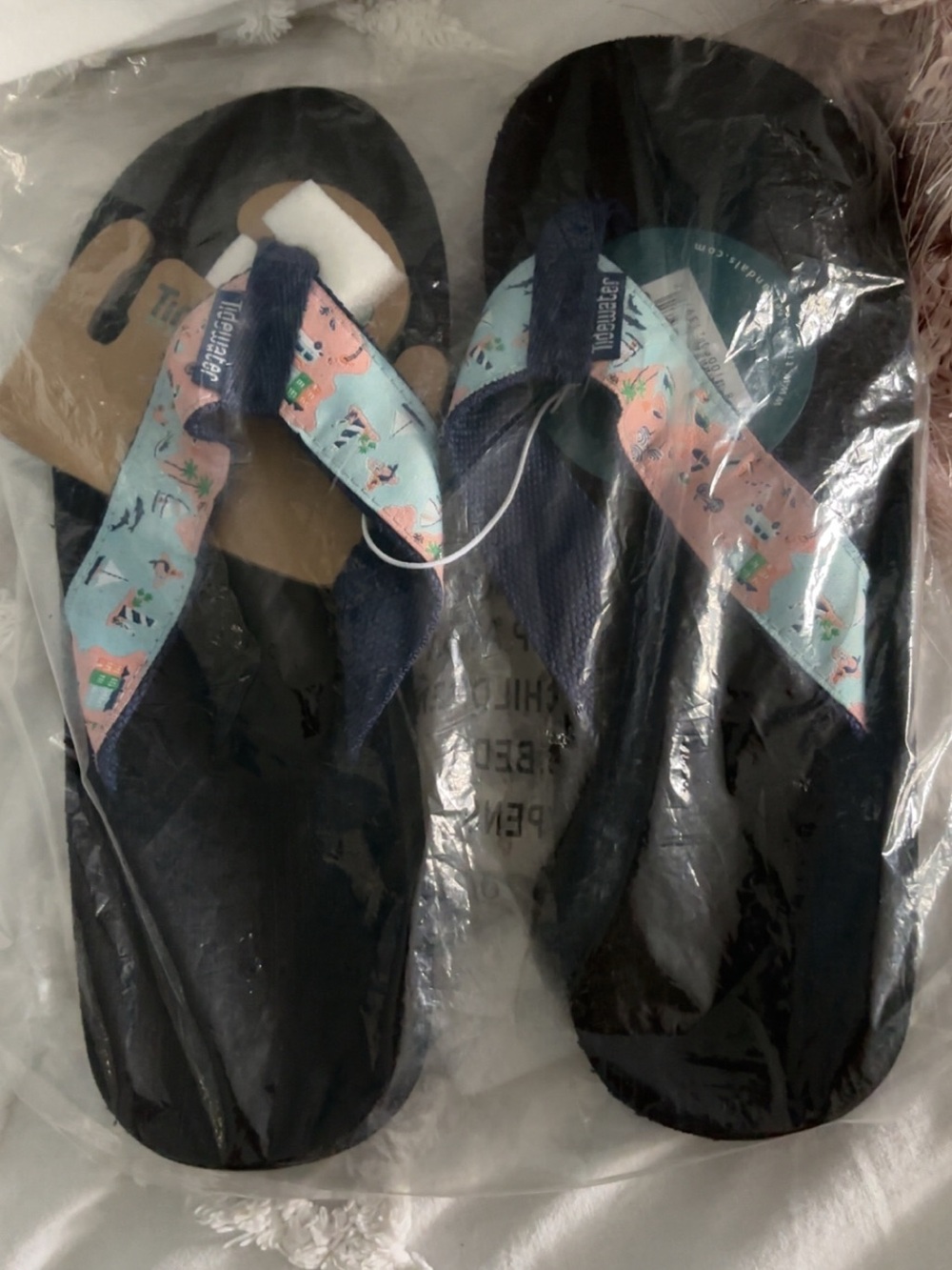 Tidewater Navy Printed Fabric Strap Flip-Flop Sandals